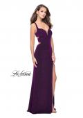 Picture of: Sparkly Jersey Prom Dress with Cut Outs and Side Leg Slit in Purple, Style: 25215, Detail Picture 4