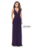 Picture of: Pleated Lame Prom Dress with Cut Outs and a Deep V in Purple, Style: 25643, Detail Picture 2