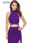 Picture of: Two Piece Prom Gown with Beaded Choker and Leg Slit in Purple, Style: 25746, Detail Picture 4
