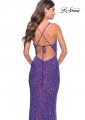 Picture of: Stretch Sequin Gown with Deep V Neck and Tie Back in Bright Colors in Purple, Style: 31430, Detail Picture 4