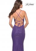 Picture of: Sequin Stretch Long Prom Dress with Banded Waist in Purple, Style: 31409, Detail Picture 5