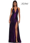 Picture of: Beautiful Long Metallic Net Jersey Gown with Flattering Ruching in Purple, Style: 32887, Detail Picture 6
