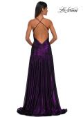 Picture of: Beautiful Long Metallic Net Jersey Gown with Flattering Ruching in Purple, Style: 32887, Detail Picture 7