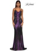 Picture of: Gorgeous Metallic Prom Dress with Ruching and Illusion Back in Purple, Style: 33034, Detail Picture 7