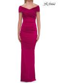 Picture of: Off-the-Shoulder Ruched Satin Evening Gown in Raspberry, Style: 33620, Detail Picture 7