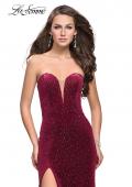 Picture of: Long Sparkly Jersey Prom Dress with Side Leg Slit in Raspberry, Style: 25443, Main Picture