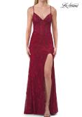 Picture of: Lace Embellished Gown with Spaghetti Straps and High Slit in Raspberry, Style: 33473, Detail Picture 8