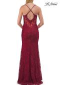 Picture of: Lace Embellished Gown with Spaghetti Straps and High Slit in Raspberry, Style: 33473, Detail Picture 9