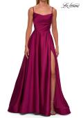 Picture of: A-Line Satin Gown with Draped Bodice, Slit, and Lace-Up Back in Raspberry, Style: 33373, Detail Picture 11