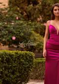 Picture of: Fitted Satin Gown with Plunging Neckline and Strappy Back in Raspberry, Style: 33423, Detail Picture 12, Landscape