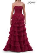 Picture of: Strapless Tiered Ruffle Tulle Gown with Slit in Raspberry, Style: 33727, Detail Picture 12