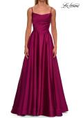 Picture of: A-Line Satin Gown with Draped Bodice, Slit, and Lace-Up Back in Raspberry, Style: 33373, Detail Picture 13