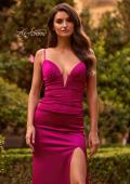 Picture of: Fitted Satin Gown with Plunging Neckline and Strappy Back in Raspberry, Style: 33423, Detail Picture 3