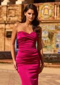 Picture of: Simple Strapless Satin Gown with Ruching Detail in Raspberry, Style: 33531, Detail Picture 4