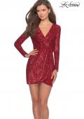 Picture of: Long Sleeve Sequin Dress with Faux Wrap Skirt in Red, Style: 28316, Main Picture