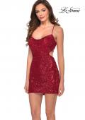 Picture of: Scoop Neck Sequin Dress with Lace Up Open Back in Red, Style: 29299, Main Picture