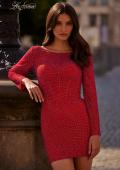 Picture of: Long Sleeve Rhinestone Fishnet Short Dress in Red, Style 32564, Main Picture