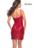 Picture of: One Shoulder Short Sequin Dress with Ruching in Red, Detail Picture 8