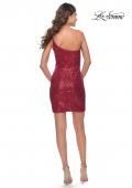 Picture of: Fitted One Shoulder Mini Dress with Slit in Red, Style: 30933, Detail Picture 9
