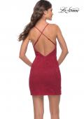 Picture of: Stretch Lace Fitted Mini Dress with Slit in Red, Style: 30928, Detail Picture 11