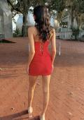 Picture of: Strapless Sparkle Lace-Up Mini Dress in Red, Style 33931, Detail Picture 11
