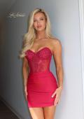 Picture of: Strapless Lace Corset Ruched Mini Dress in Red, Style 33239, Detail Picture 13