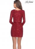Picture of: Long Sleeve Sequin Dress with Faux Wrap Skirt in Red, Style: 28316, Back Picture