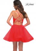 Picture of: Short Fit and Flare Tulle Dress with Open Back in Red, Back Picture