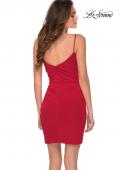 Picture of: Short Jersey Homecoming Dress with Faux Wrap Skirt in Red, Style: 29403, Back Picture