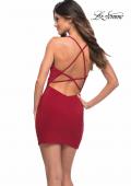 Picture of: Open Back Ruched Jersey Dress with Open Criss-Cross Back in Red, Back Picture