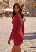 Picture of: Long Sleeve Rhinestone Fishnet Short Dress in Red, Style 32564, Back Picture
