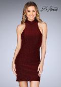 Picture of: Short Sparkly Jersey Dress with Keyhole Back in Red, Style: 25367, Detail Picture 1