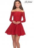 Picture of: Short Lace Dress with Off The Shoulder Long Sleeves in Red, Style: 28175, Detail Picture 1