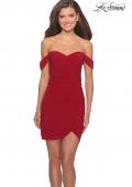 Picture of: Short Dress with Scalloped Off The Shoulder Sleeves in Red, Style: 28193, Detail Picture 1