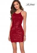 Picture of: Sequin Dress with High Neckline and Lace Up Back in Red, Style: 29276, Detail Picture 1