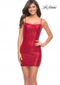 Picture of: Short Simple Sequin Dress with Square Neckline in Red, Detail Picture 1
