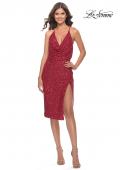 Picture of: Soft Sequin Midi Dress with Draped Neckline and Slit in Red, Style: 30922, Detail Picture 1