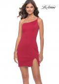 Picture of: One Shoulder Mini Dress with Slit in Red, Style: 30927, Detail Picture 1
