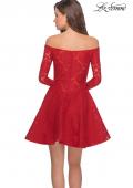 Picture of: Short Lace Dress with Off The Shoulder Long Sleeves in Red, Style: 28175, Detail Picture 2