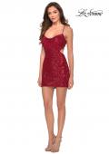 Picture of: Scoop Neck Sequin Dress with Lace Up Open Back in Red, Style: 29299, Detail Picture 3
