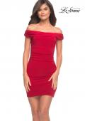 Picture of: Ruched Off the Shoulder Jersey Short Dress in Red, Detail Picture 3