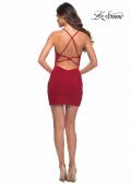 Picture of: Open Back Ruched Jersey Dress with Open Criss-Cross Back in Red, Detail Picture 3