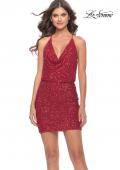 Picture of: Drape Front Mini Dress with Low Back in Red, Style: 30949, Detail Picture 3