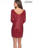 Picture of: Long Sleeve Sequined Shift Homecoming Dress in Red, Style: 28194, Detail Picture 4