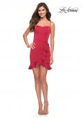 Picture of: Fitted Ruffle Skirt Short Dress with Square Neckline in Red, Style 30945, Detail Picture 4