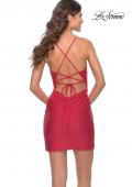 Picture of: Flattering Deep V Ruched Mini Dress with Tie Back in Red, Style: 30947, Detail Picture 4