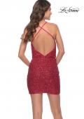Picture of: Drape Front Mini Dress with Low Back in Red, Style: 30949, Detail Picture 4