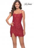 Picture of: Short Dress with Square Neck and Skirt Slit in Red, Style: 30960, Detail Picture 4