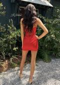Picture of: Satin Lace-Up Mini Dress in Red, Style 33260, Detail Picture 4