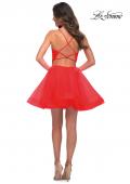 Picture of: Short Fit and Flare Tulle Dress with Open Back in Red, Detail Picture 5